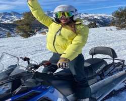 Jackie enjoys adventure sports like ice-scooter.